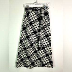Vintage 1970s Maxi Plaid Skirt, Black and White Size XS/S